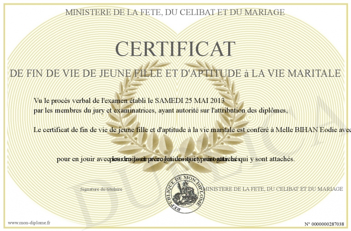 Certificat de fin de vie de célibataire à imprimer